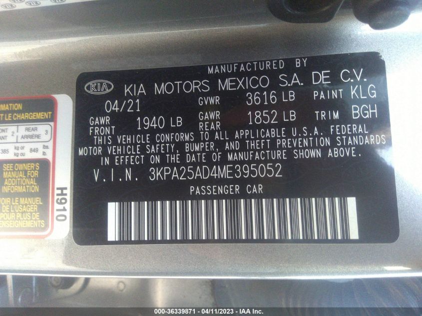 2021 KIA RIO 5-DOOR S 3KPA25AD4ME395052
