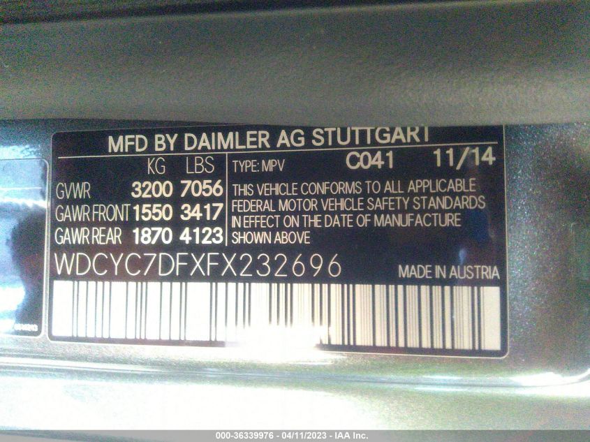 2015 MERCEDES-BENZ G-CLASS G 63 AMG - WDCYC7DFXFX232696