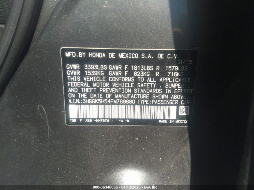 2015 HONDA FIT LX - 3HGGK5H54FM769680