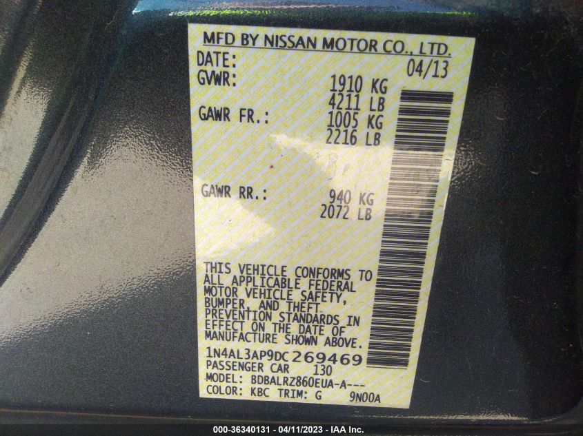 2013 NISSAN ALTIMA 2.5 S - 1N4AL3AP9DC269469