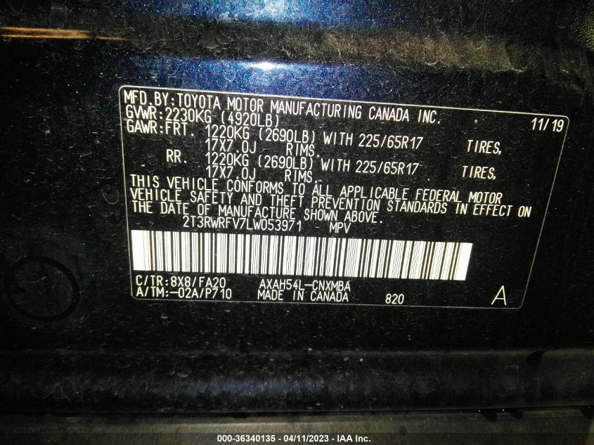 2020 TOYOTA RAV4 HYBRID XLE - 2T3RWRFV7LW053971
