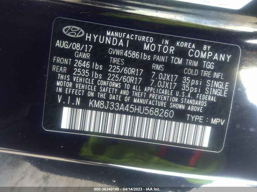 2017 HYUNDAI TUCSON SE - KM8J33A45HU568260