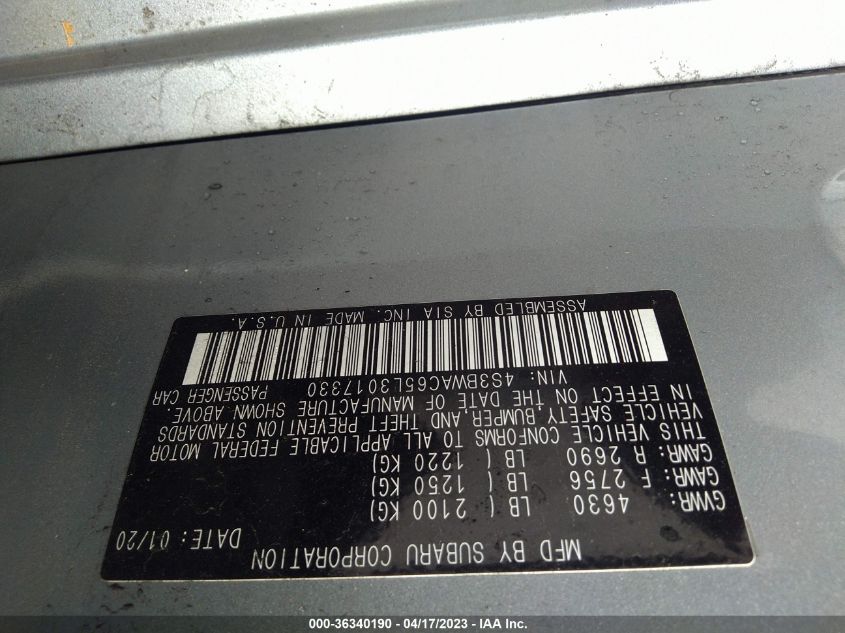 2020 SUBARU LEGACY PREMIUM - 4S3BWAC65L3017330