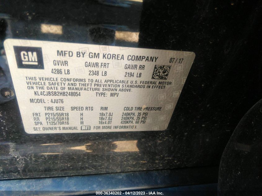 2017 BUICK ENCORE PREFERRED II - KL4CJBSB2HB248054