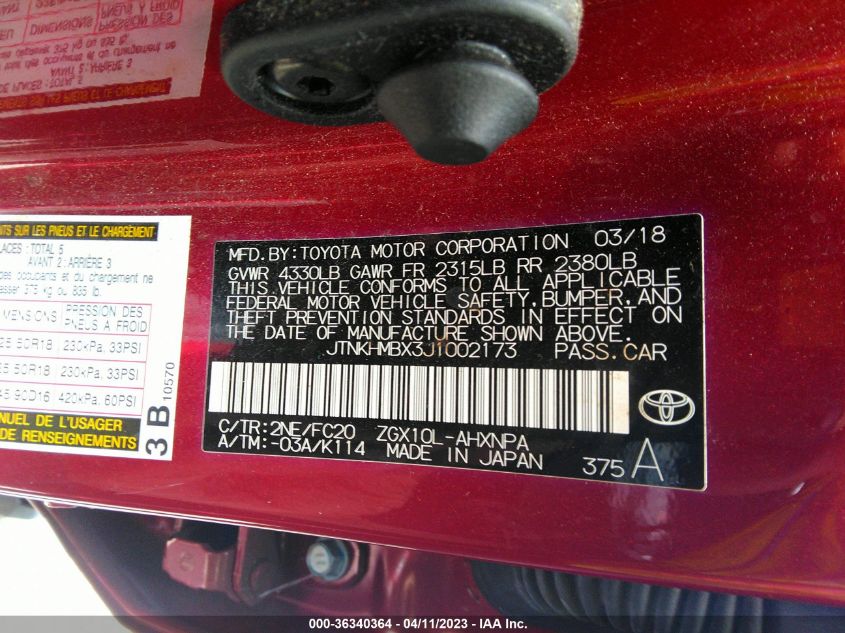 2018 TOYOTA C-HR XLE - JTNKHMBX3J1002173