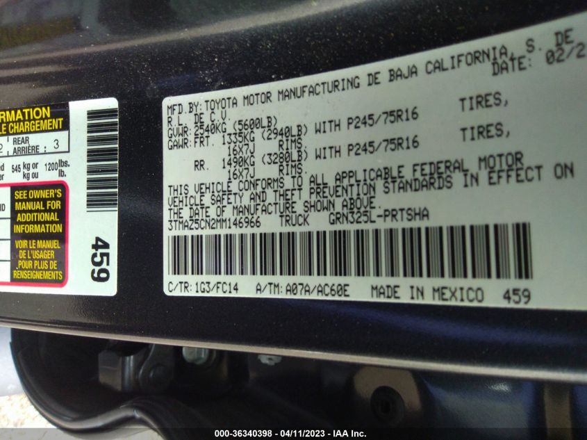 2021 TOYOTA TACOMA 2WD SR5/TRD SPORT - 3TMAZ5CN2MM146966