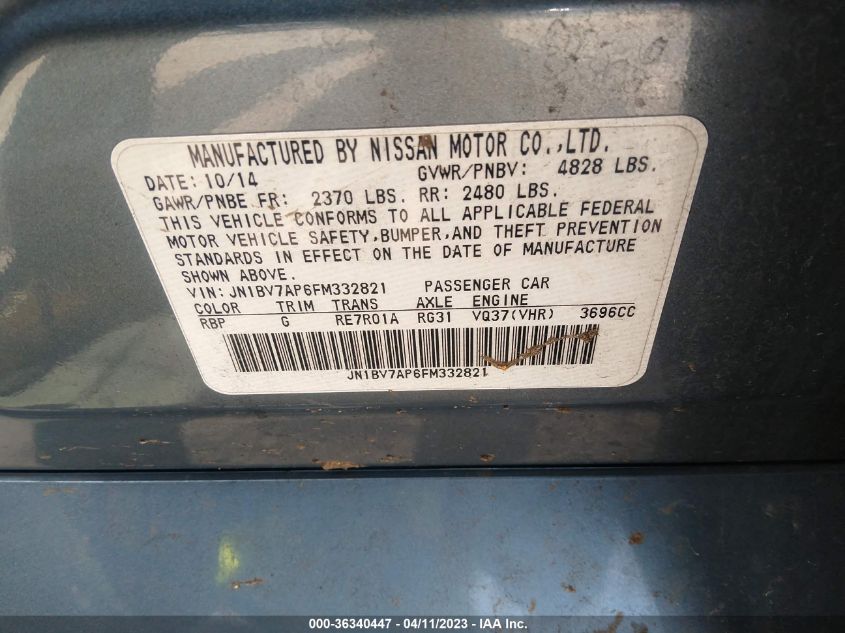 2015 INFINITI Q50 - JN1BV7AP6FM332821