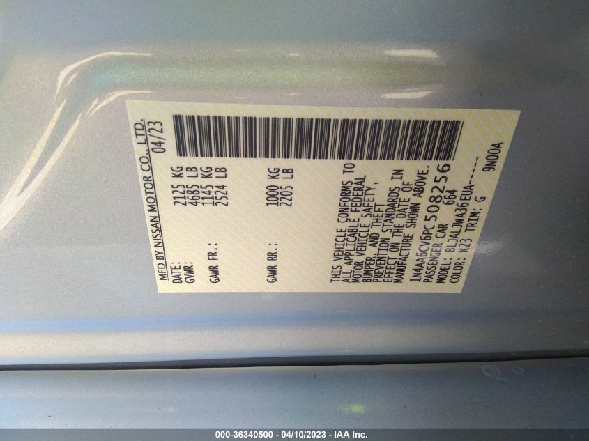 2023 NISSAN MAXIMA SV - 1N4AA6CV6PC508256