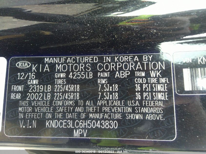 2017 KIA NIRO TOURING - KNDCE3LC6H5043830