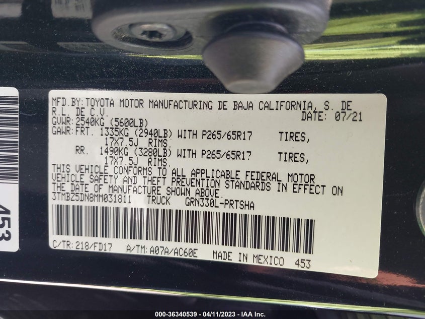 VIN 3TMBZ5DN8MM031811 2021 TOYOTA TACOMA 2WD SR5/TRD SPORT