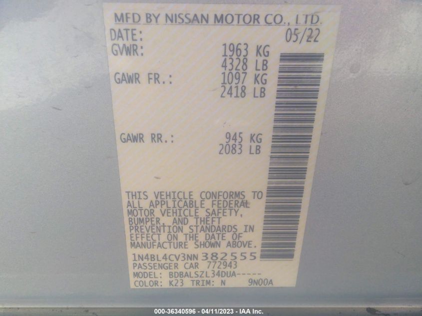 2022 NISSAN ALTIMA 2.5 SR - 1N4BL4CV3NN382555