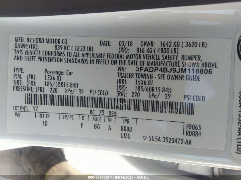 2018 FORD FIESTA SE - 3FADP4BJ9JM118806