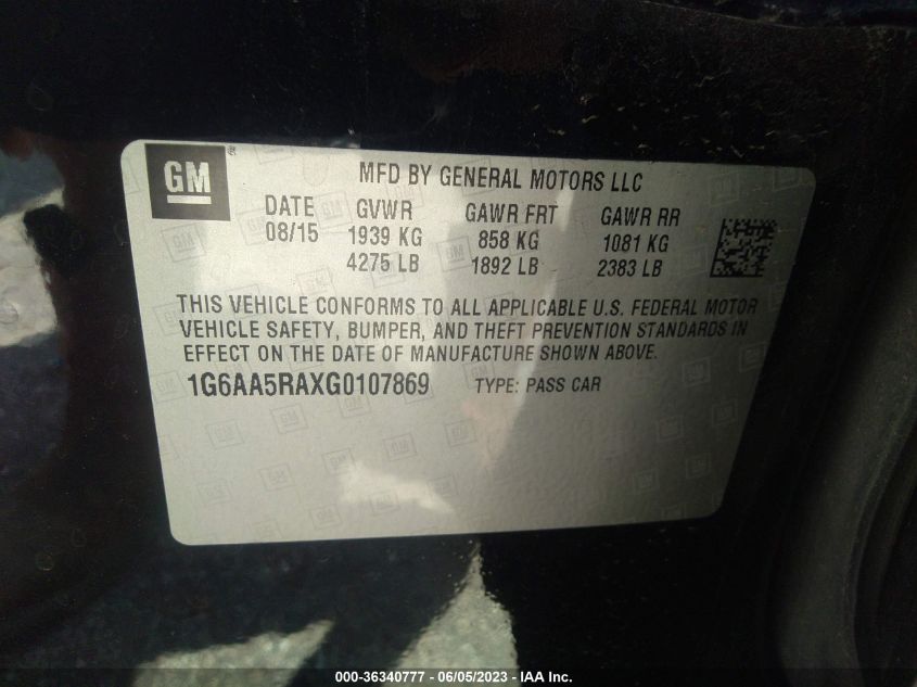 2016 CADILLAC ATS SEDAN STANDARD RWD - 1G6AA5RAXG0107869