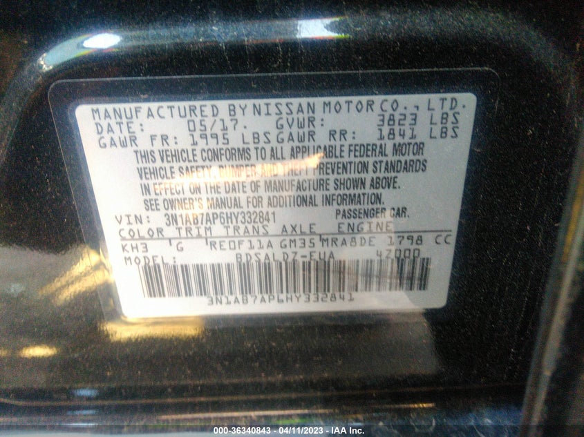VIN 3N1AB7AP6HY332841 2017 NISSAN SENTRA SV