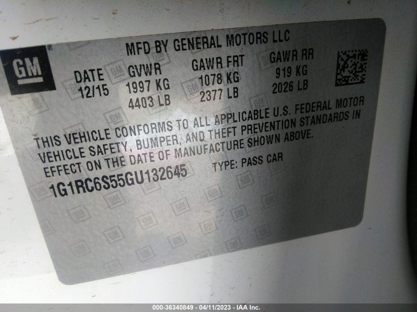2016 CHEVROLET VOLT LT - 1G1RC6S55GU132645