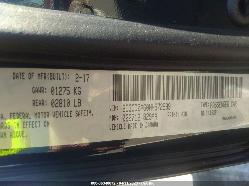 2017 DODGE CHALLENGER SXT - 2C3CDZAG0HH572599