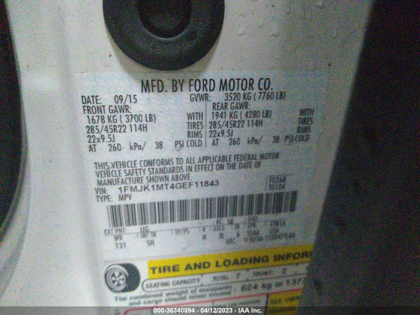 2016 FORD EXPEDITION EL PLATINUM - 1FMJK1MT4GEF11843