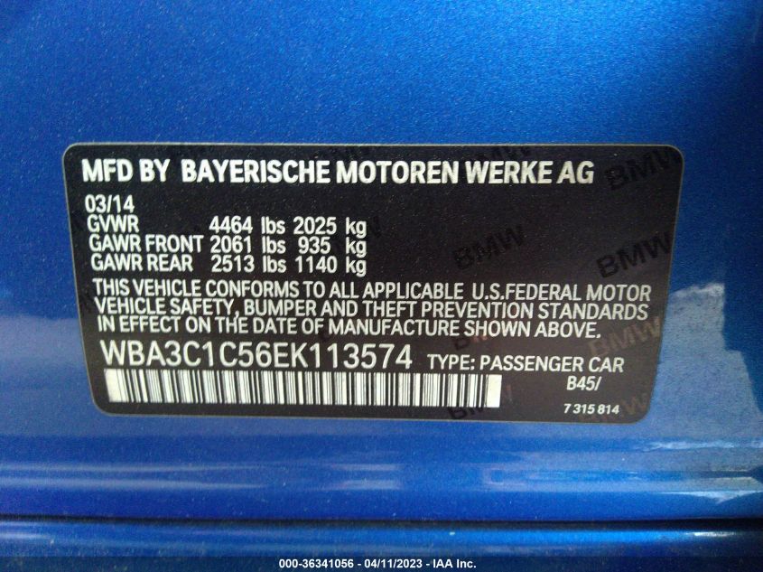 2014 BMW 3 SERIES 328I - WBA3C1C56EK113574
