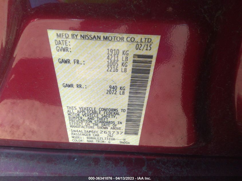 2015 NISSAN ALTIMA 2.5 S - 1N4AL3AP6FC265737