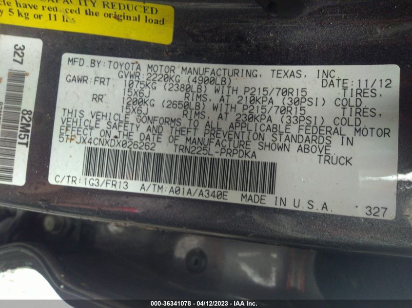 2013 TOYOTA TACOMA - 5TFJX4CNXDX026262