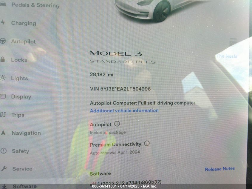 2020 TESLA MODEL 3 STANDARD RANGE - 5YJ3E1EA2LF504996