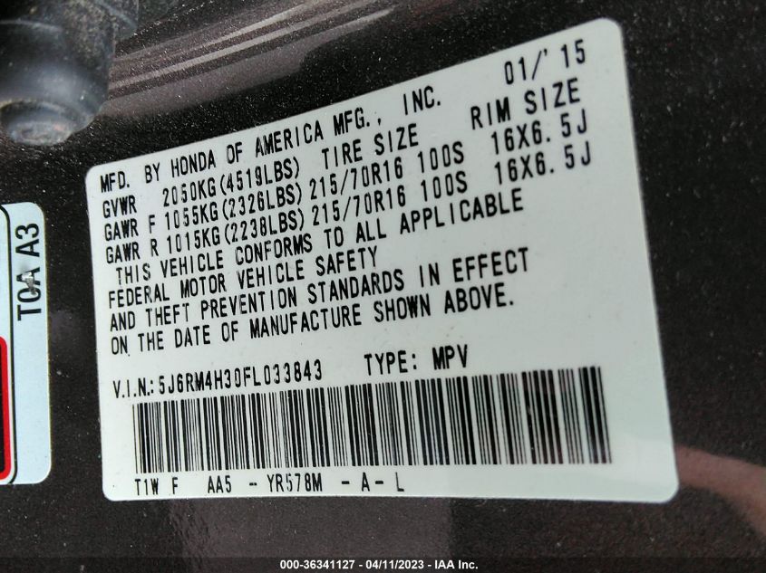2015 HONDA CR-V LX - 5J6RM4H30FL033843