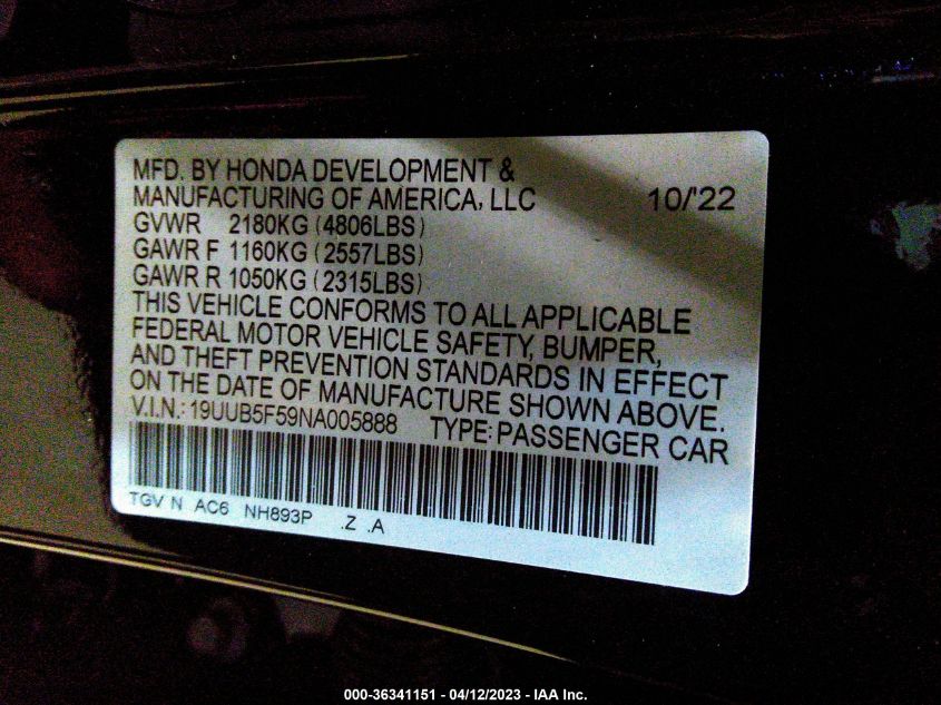 19UUB5F59NA005888 Acura TLX W/A-SPEC PACKAGE 9