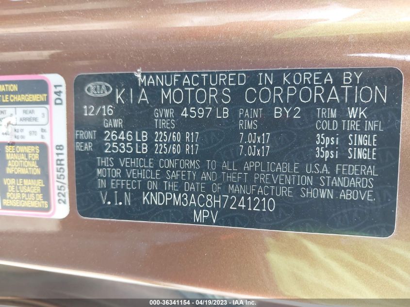 2017 KIA SPORTAGE LX - KNDPM3AC8H7241210