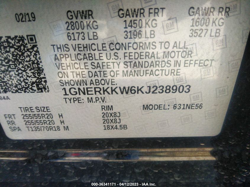 2019 CHEVROLET TRAVERSE PREMIER - 1GNERKKW6KJ238903