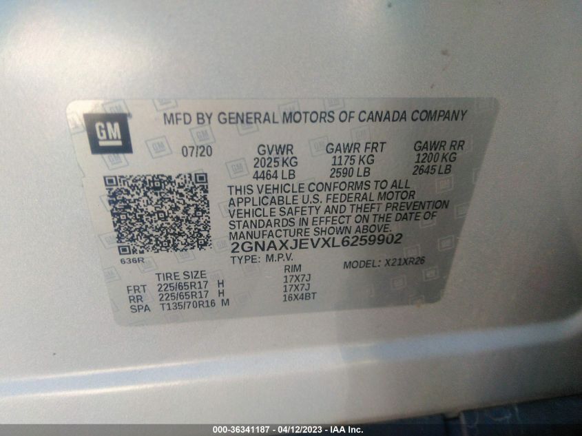 2020 CHEVROLET EQUINOX LT - 2GNAXJEVXL6259902
