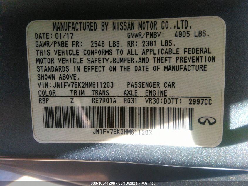 2017 INFINITI Q60 RED SPORT 400 JN1FV7EK2HM611203