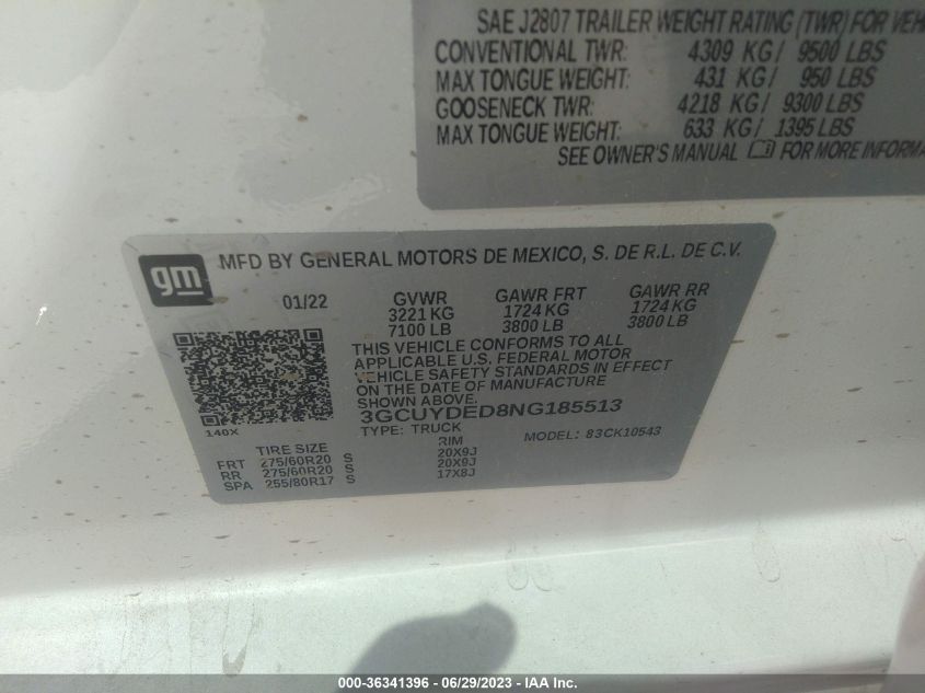 2022 CHEVROLET SILVERADO 1500 LTD LT 3GCUYDED8NG185513