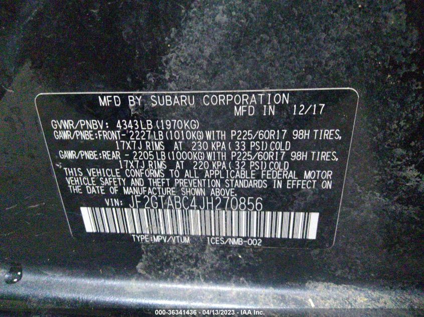 2018 SUBARU CROSSTREK PREMIUM - JF2GTABC4JH270856