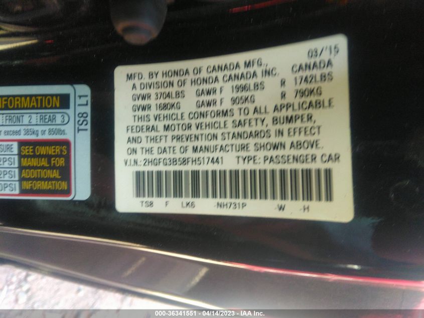 2015 HONDA CIVIC COUPE LX - 2HGFG3B58FH517441