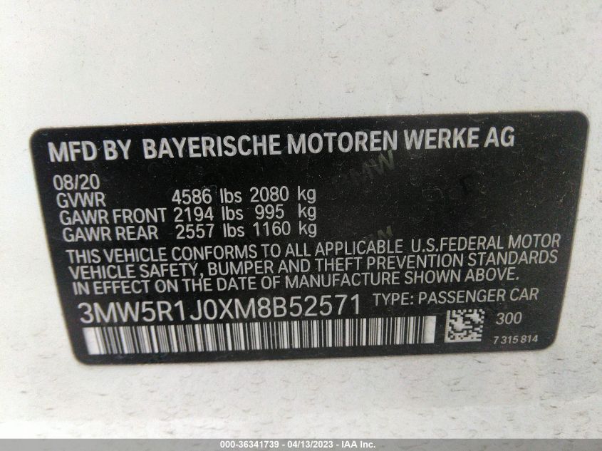 2021 BMW 3 SERIES 330I - 3MW5R1J0XM8B52571