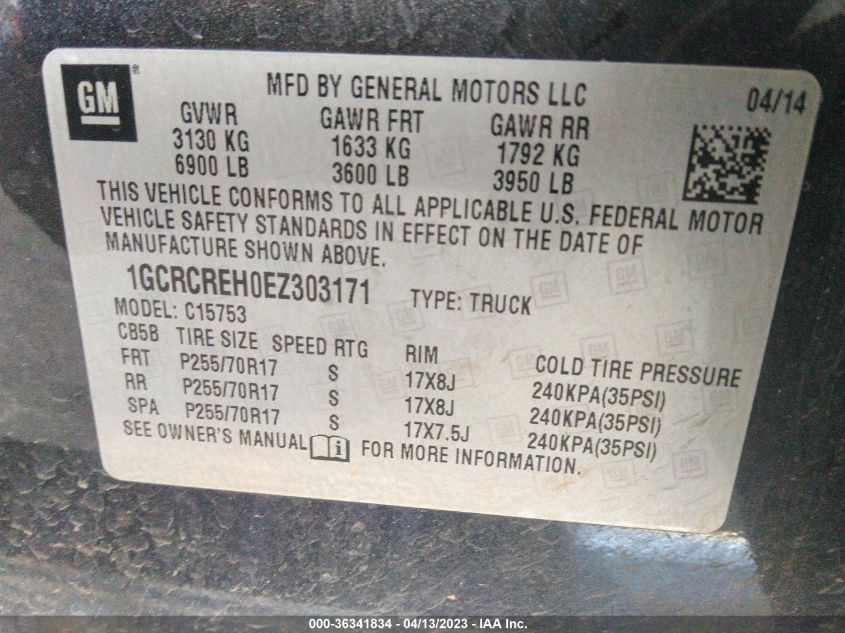 2014 CHEVROLET SILVERADO 1500 LT - 1GCRCREH0EZ303171