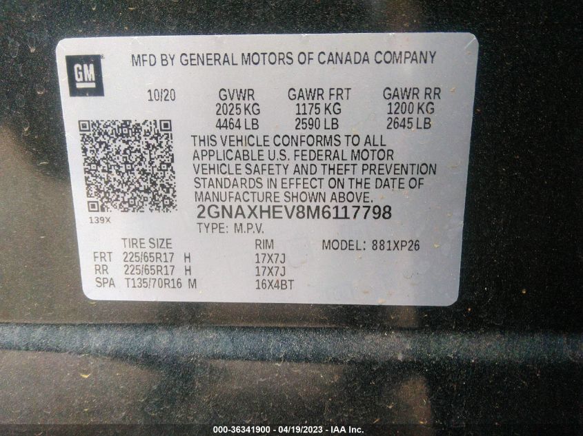 2021 CHEVROLET EQUINOX LS - 2GNAXHEV8M6117798