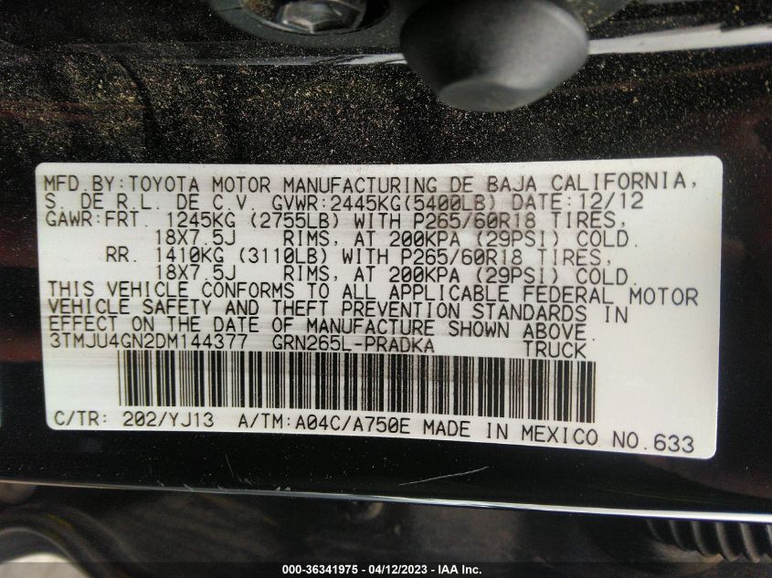 2013 TOYOTA TACOMA PRERUNNER - 3TMJU4GN2DM144377