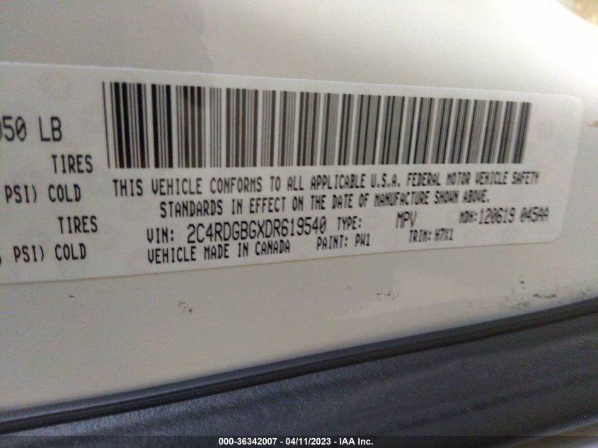 2013 DODGE GRAND CARAVAN AMERICAN VALUE PKG - 2C4RDGBGXDR619540