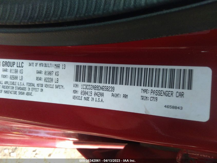 2013 DODGE AVENGER SE - 1C3CDZAB9DN658239