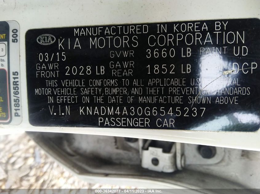 2016 KIA RIO LX - KNADM4A30G6545237
