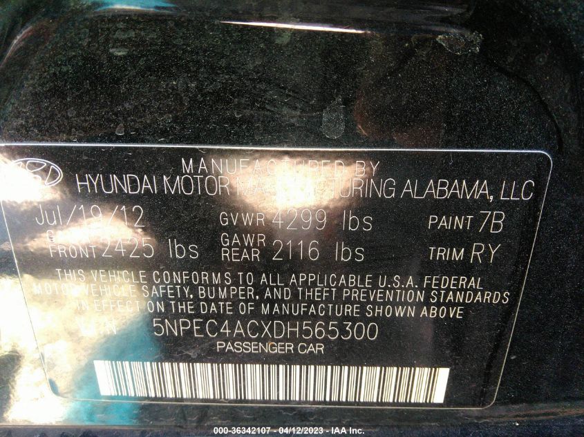 2013 HYUNDAI SONATA SE - 5NPEC4ACXDH565300