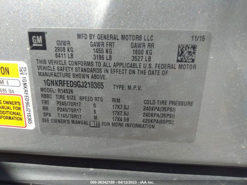 2016 CHEVROLET TRAVERSE LS - 1GNKRFED9GJ218365