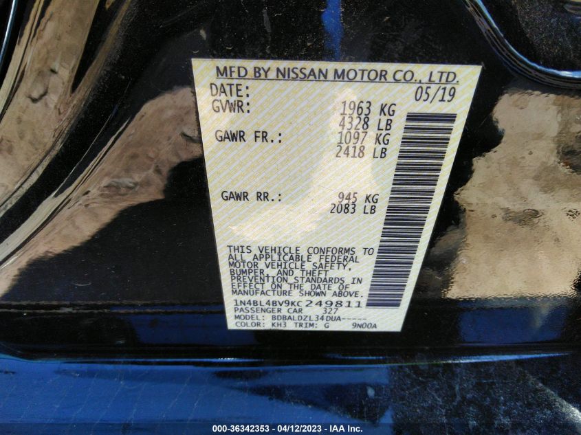 2019 NISSAN ALTIMA 2.5 S - 1N4BL4BV9KC249811