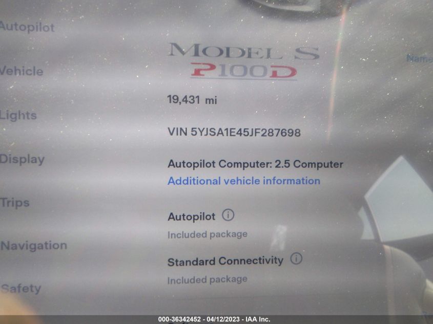 2018 TESLA MODEL S 75D/100D/P100D - 5YJSA1E45JF287698