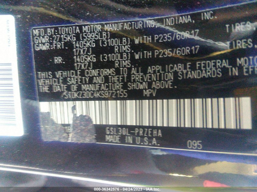 2019 TOYOTA SIENNA LE - 5TDKZ3DC4KS972155