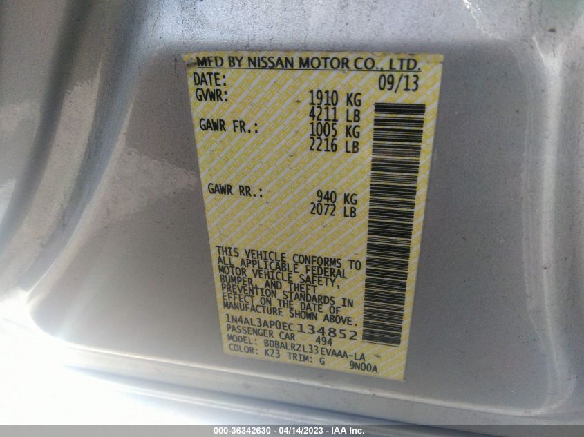 2014 NISSAN ALTIMA 2.5 S - 1N4AL3AP0EC134852