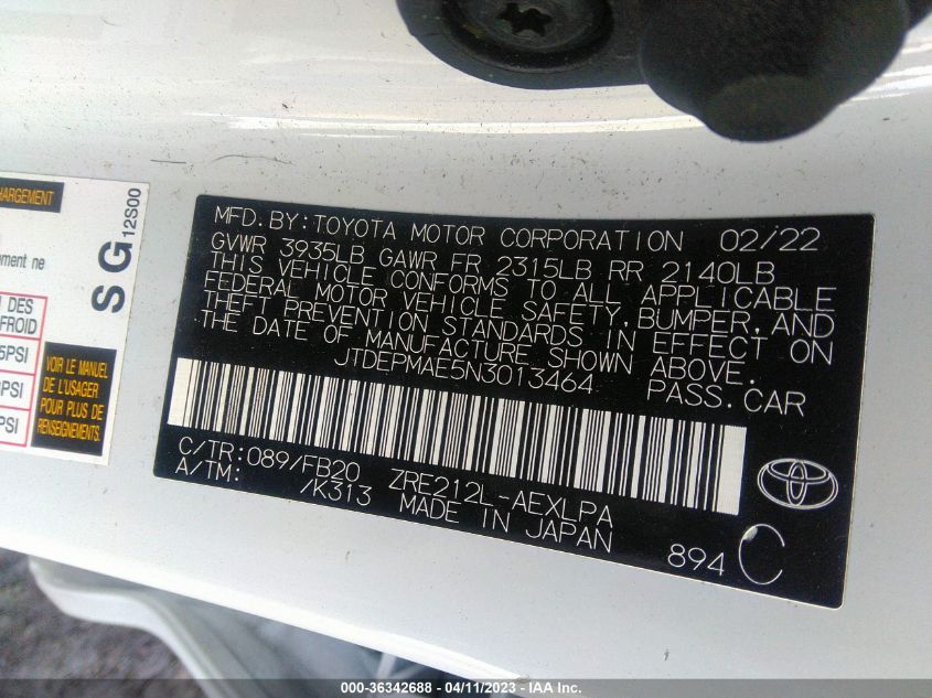 2022 TOYOTA COROLLA LE - JTDEPMAE5N3013464