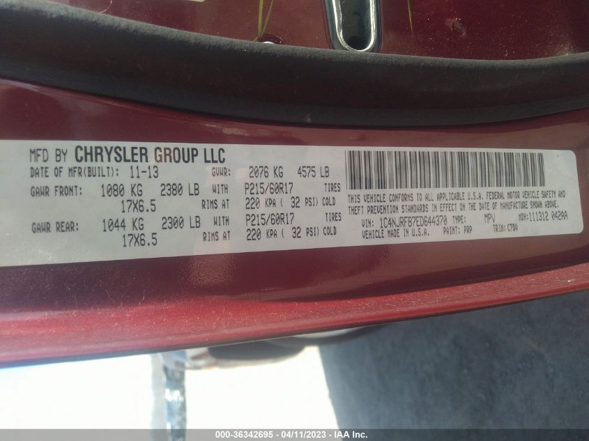 2014 JEEP PATRIOT LATITUDE - 1C4NJRFB7ED644370