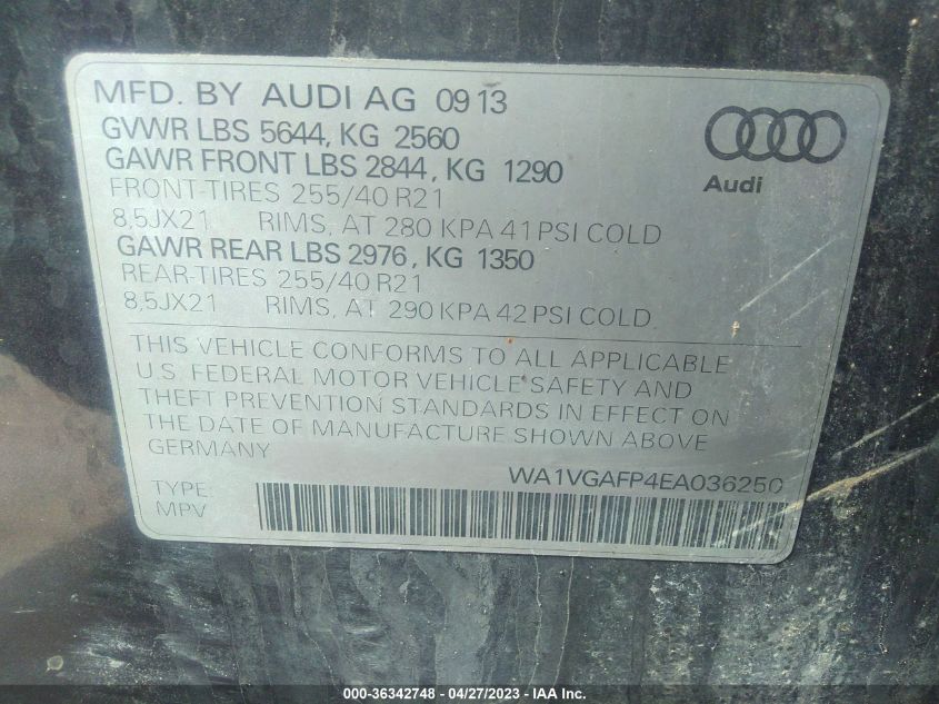 2014 AUDI SQ5 PRESTIGE - WA1VGAFP4EA036250